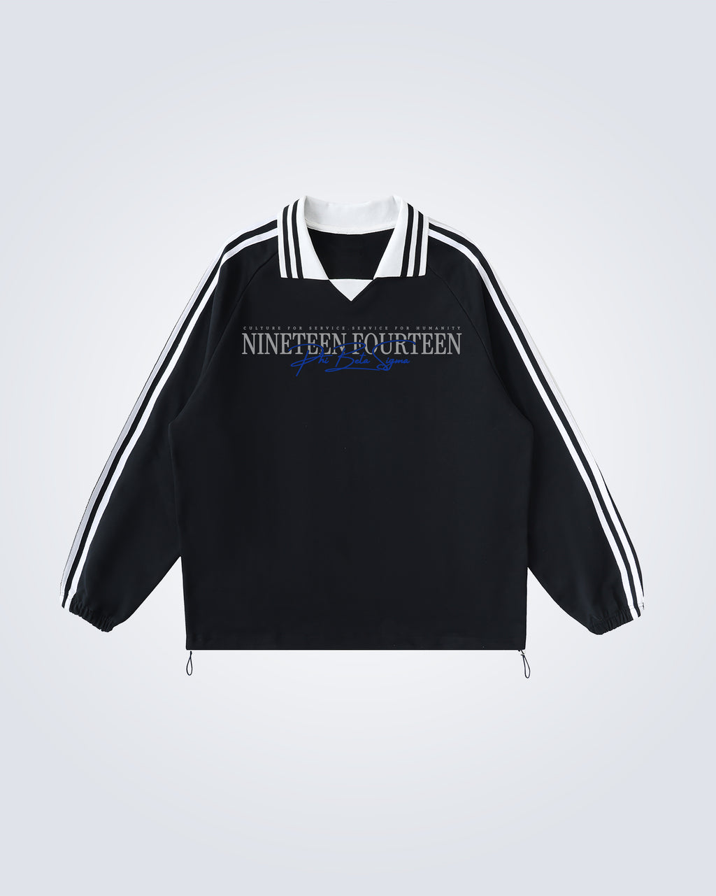 Nineteen Fourteen - Contrast Striped Lapel Collar Sweatshirt