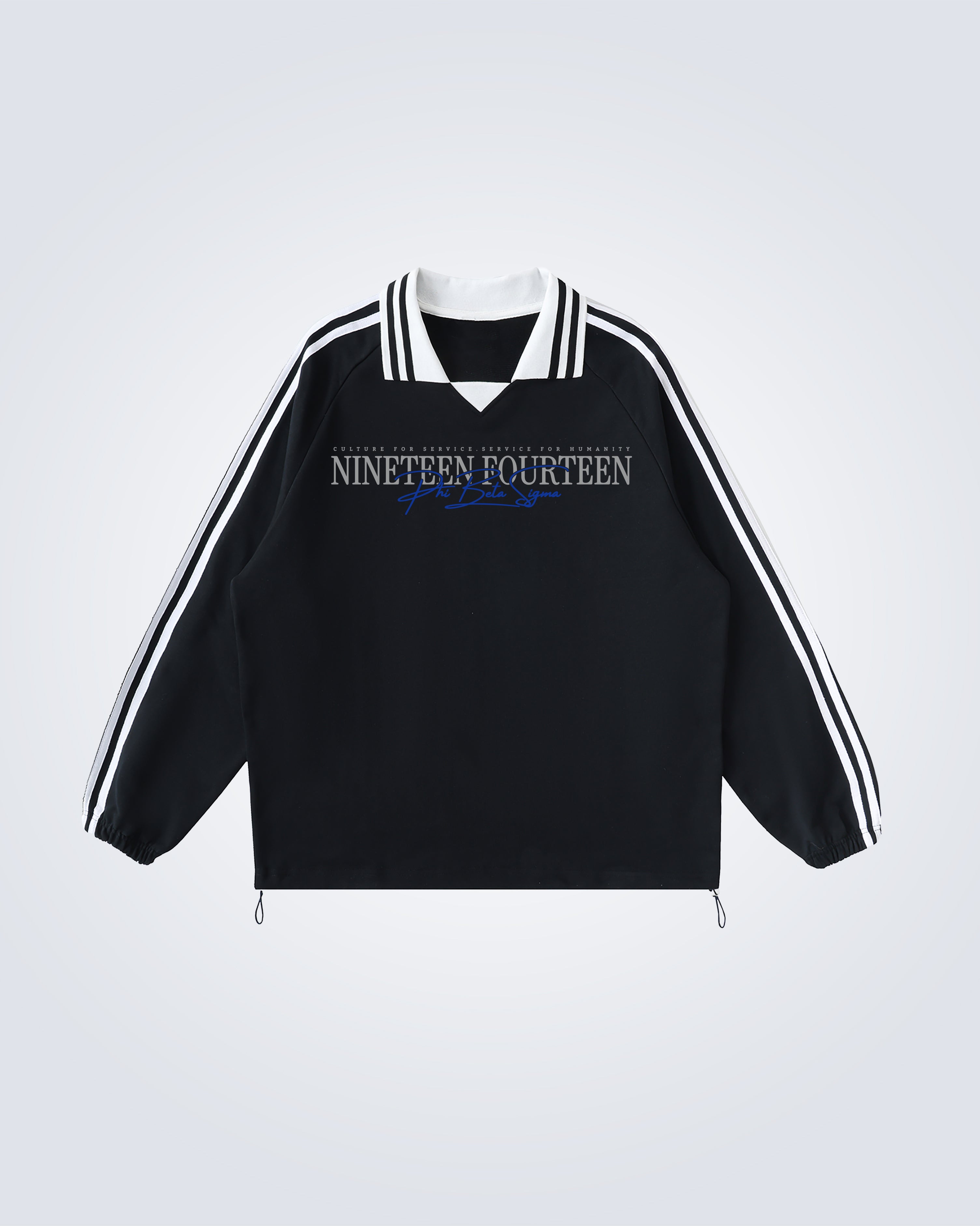 Nineteen Fourteen - Contrast Striped Lapel Collar Sweatshirt